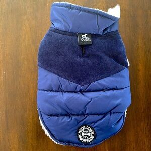 Hotel doggy XS fits 9”-11” navy blue fur lined dog winter jacket sweater